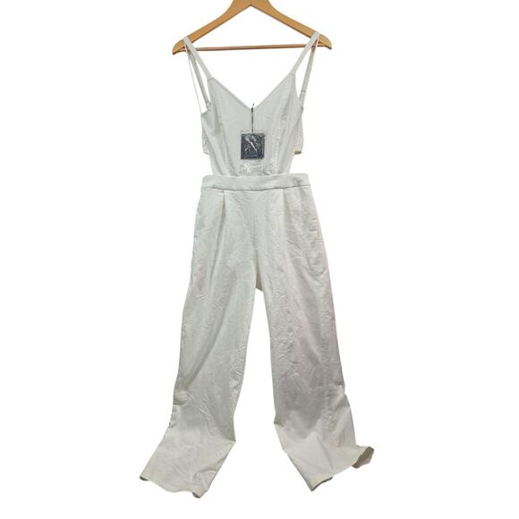Lelis Collection White Jumpsuit Smocked Back Small 100% Cotton Adjustable Strap - Picture 1 of 5